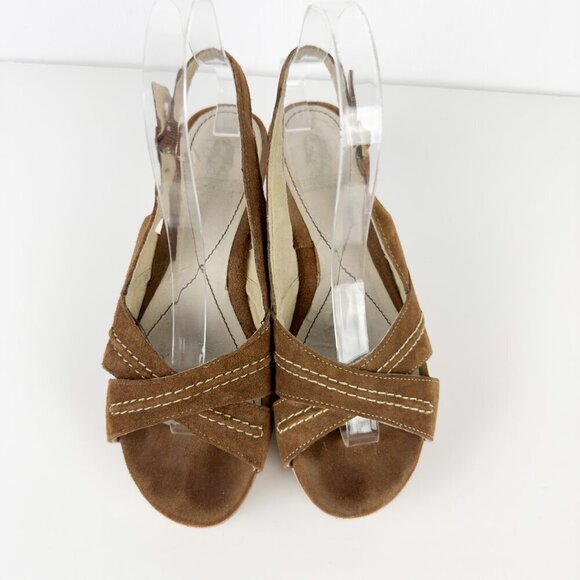 VTG HUSH PUPPIES Sling Back Suede‎ Peep Toes Wedges Platform Brown Sandals 7 M - Picture 10 of 12